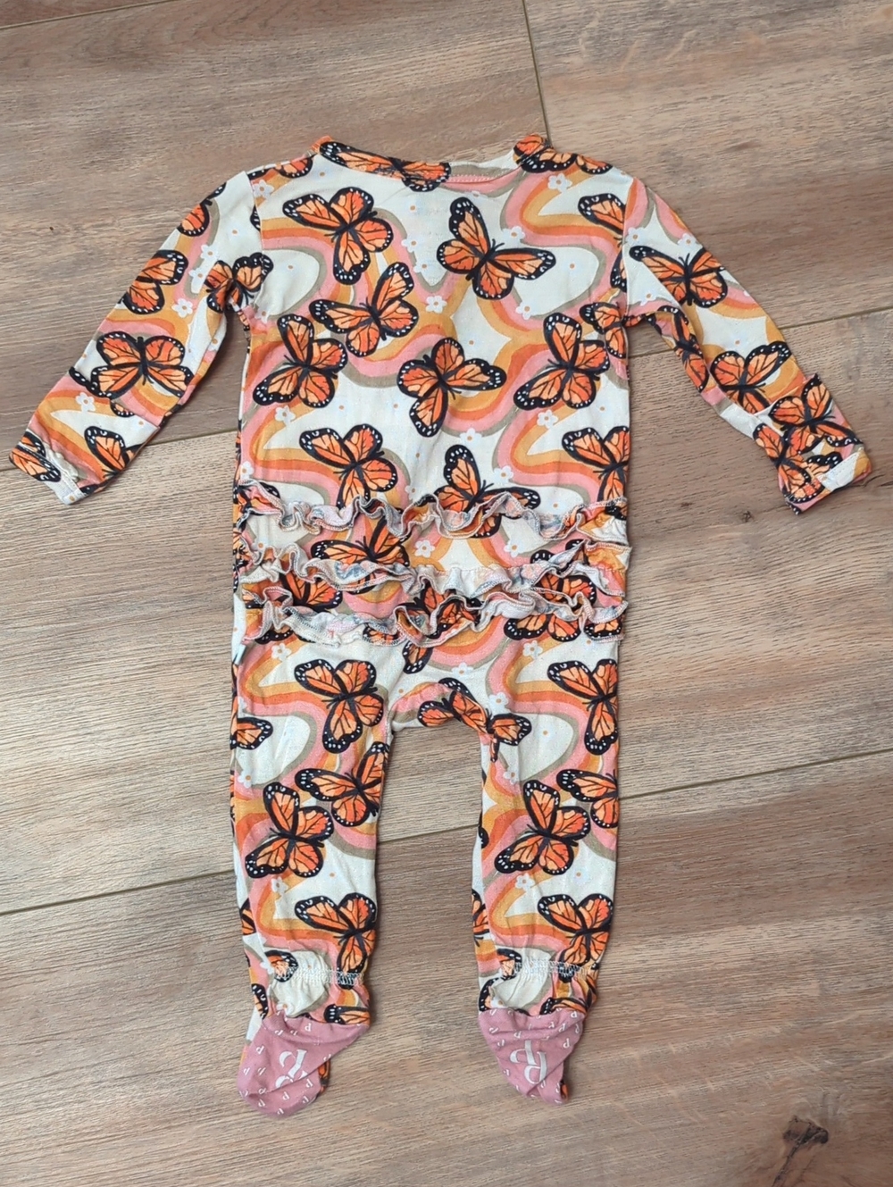 Posh Peanut Monarch Butterfly Ruffle Zip Footie, NB - Picture 4 of 7